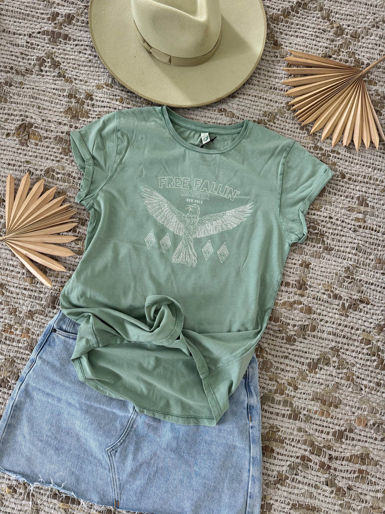 Mahiya Clothing Free Fallin Organic Cotton Tee - Sage